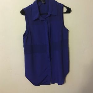Colbalt blue sheer panels long collared tank