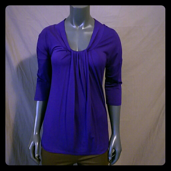 Purple blouse w/ruched flowing neckline