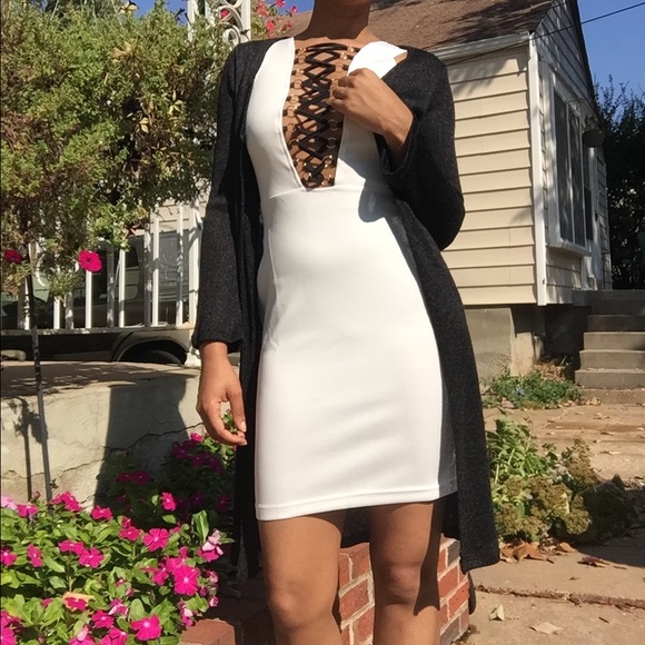 White Lace Up Dress - Picture 2 of 3