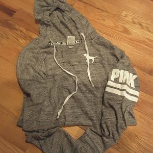 oversized VS pink split neck hoodie