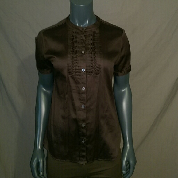 Dark brown blouse w/front pattern design - Picture 1 of 4