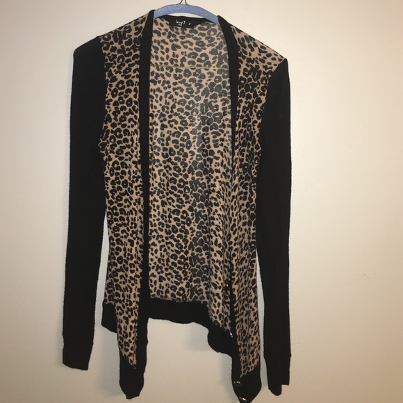 Cheetah print black long sleeve button up sweater