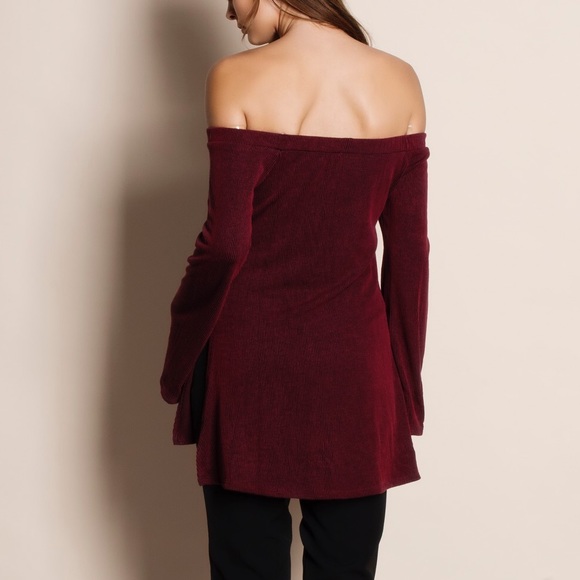 Off Shoulder Ribbed Long Sleeve Top - Picture 3 of 4