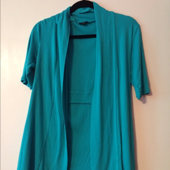 Express Teal Blue Open Short Sleeved Cardigan