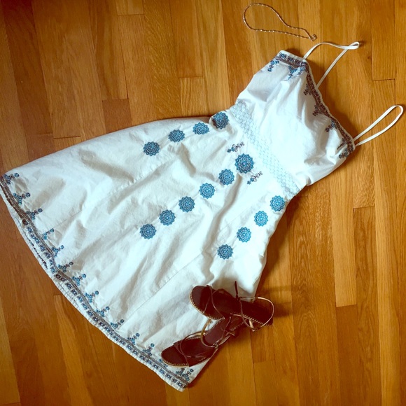 Spaghetti strap dress with blue medallions