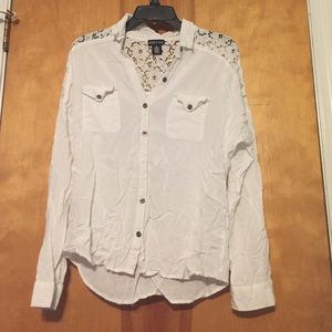 Wet Seal White Blouse w/ Lace Shoulders
