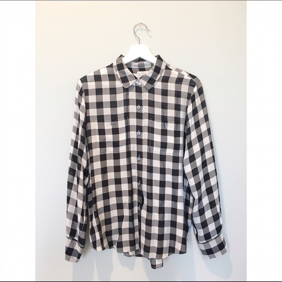 Madewell Checkered Silk Button Up Blouse