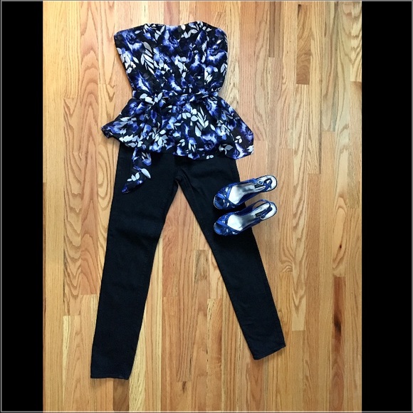 White House Black Market Tops - WHBM Blue Sapphire Floral Bustier