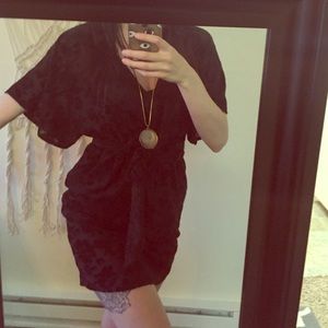 Black velvet rose print kimono dress