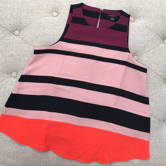 🆕 ✅ Ann Taylor Striped Tricolor Top - Picture 1 of 5