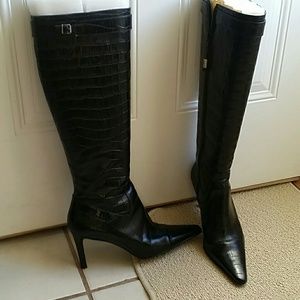 Ralph Lauren Croc boots leather tall black