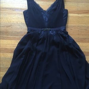 Deep Navy Blue Chiffon & Lace Dress
