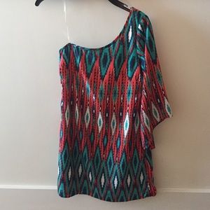 Colorful one-shoulder party dress - size small!