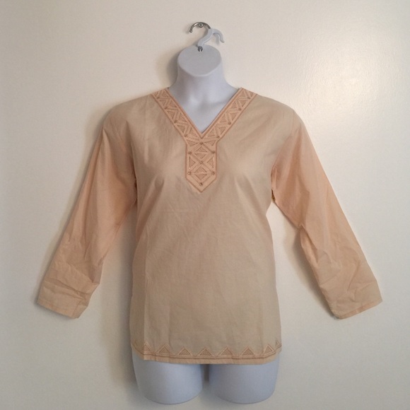Boho Beige Ethnic Embriodered Top Long Sleeve