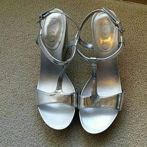 Ralph Lauren leather wedge sandals silver