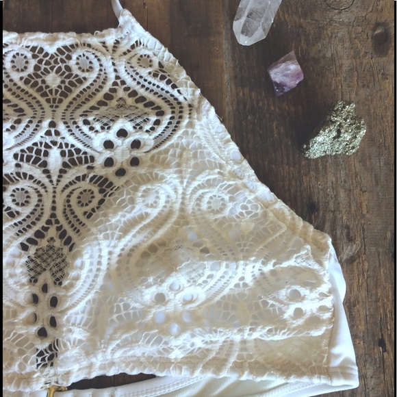 White Lace Halter Swim Top - Picture 2 of 2