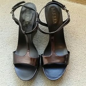 Ralph Lauren bronze leather sandal wedge