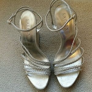 Ralph Lauren gold leather wedge sandal