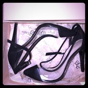 BCBGeneration Black Suede Transparent Heels