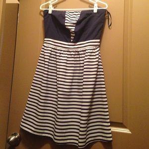 NWT Strapless blue and white striped dress