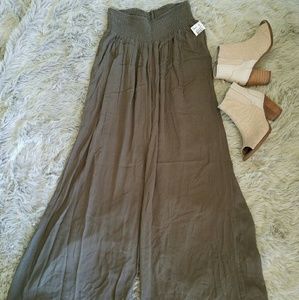 Olive Linen Palazzo Maternity Pants