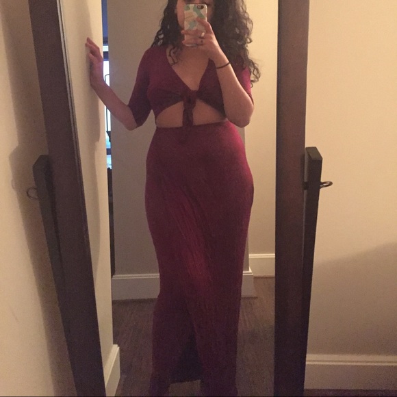 Tie in front maxi dress with curved hem/ slit