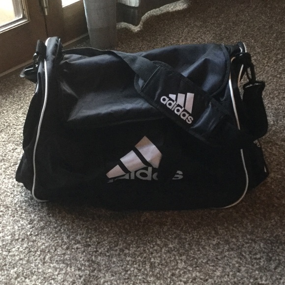 Adidas black and white duffel bag