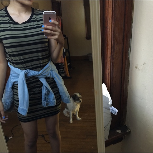 Striped olive green and black dress