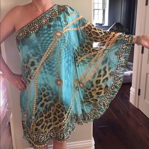 Badgley Mischka beaded, one-shoulder dress.