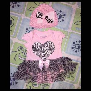 NB Pink Onesie w/ Attached Zebra TuTu
