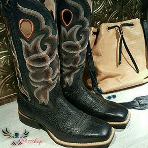 Black Leather Twisted X Ladies Rough Stock Boots