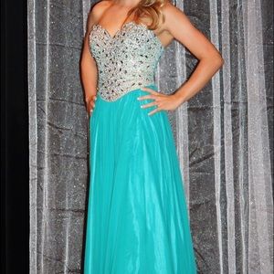 Turquoise Rhinestone Gown