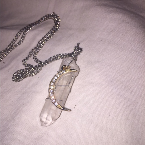 quartz wire wrapped moon pendant necklace
