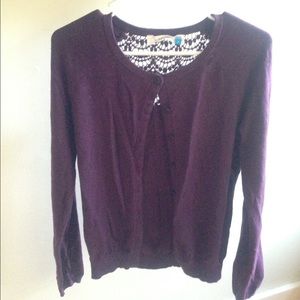 Small Purple Cardigan with Lace Back from Anthro