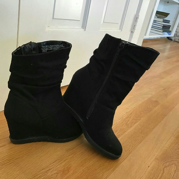 Black suede wedge booties