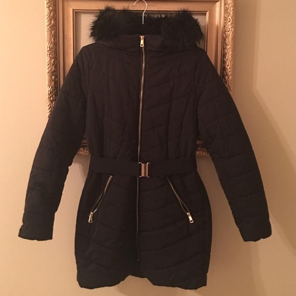 Quilted Puffer Coat with Fur Hood