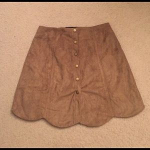 Camel Suede Scalloped Skirt