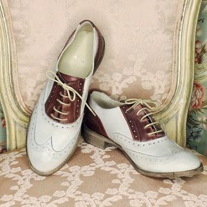 Pale taupe/saddle Oxfords- Made in Italy