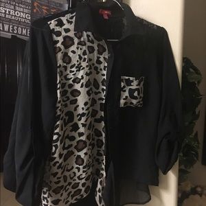 Women's black w/ leopard print long sleeve blouse