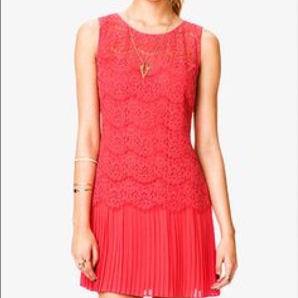 Love21 |forever21 | coral lace pleated party dress