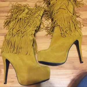 Fringed Mustard Yellow Tall Boots!