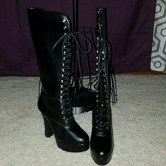 Lace up knee high boots