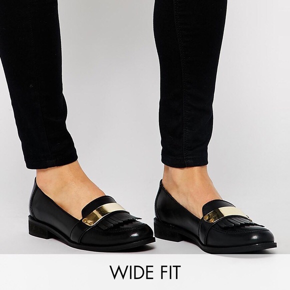 🆕 Wide Fit Asos Loafers With Gold Plating Detail