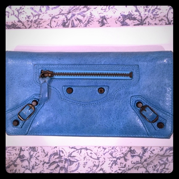 Balenciaga Electric Turquoise Leather Wallet