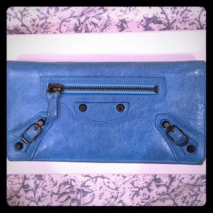 Balenciaga Electric Turquoise Leather Wallet
