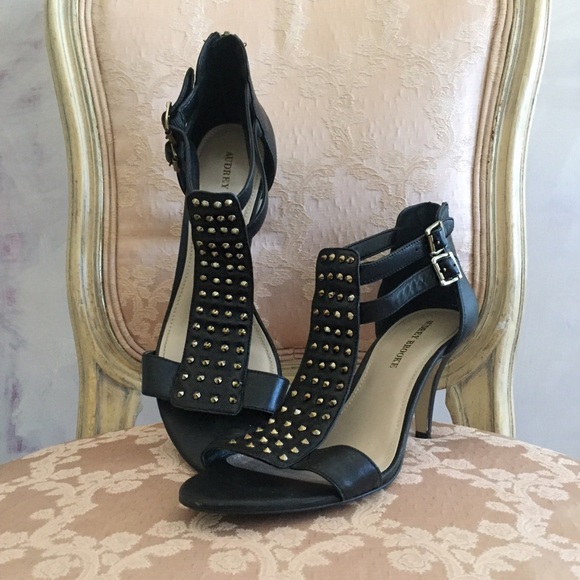 Audrey Brooke- Black w/gold studded sandals