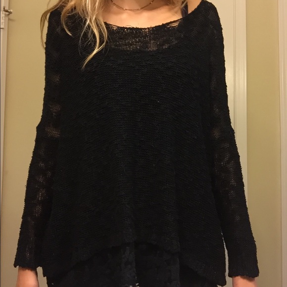 LF Sweaters - LF black sweater with lace trim
