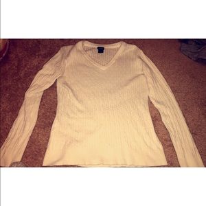 Basic Editions White V-neck Sweater
