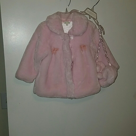 NWOT toddler girl faux fur coat w/ matching purse