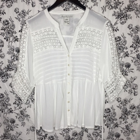American Rag- white bohemian/peasant blouse